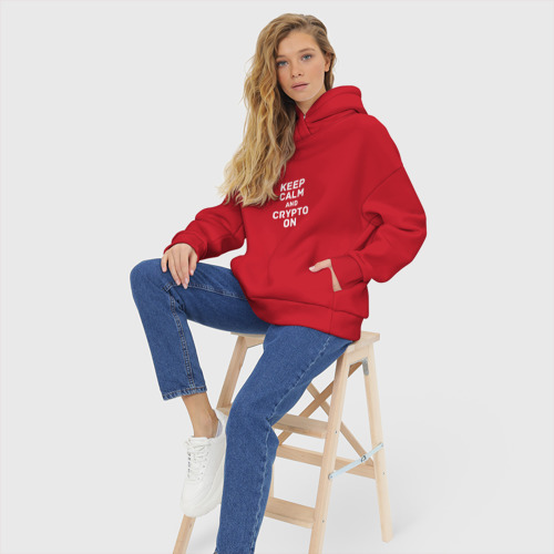 Женское худи Oversize хлопок Keep Calm and Crypto On, цвет красный - фото 7