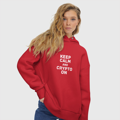 Женское худи Oversize хлопок Keep Calm and Crypto On, цвет красный - фото 4