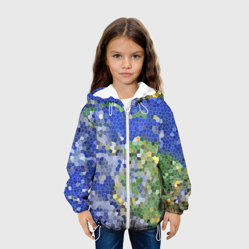 Детская куртка 3D Планета Земля - пиксельный рисунок, цвет белый - фото 4
