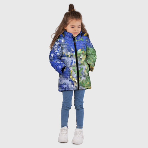 Зимняя куртка для девочек 3D Планета Земля - пиксельный рисунок, цвет черный - фото 5