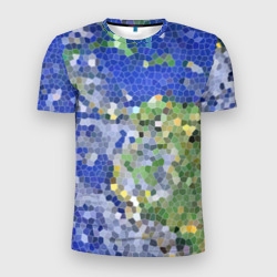 Мужская футболка 3D Slim Планета Земля - пиксельный рисунок