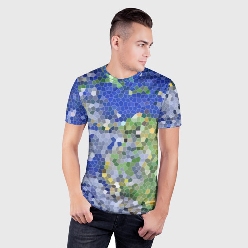 Мужская футболка 3D Slim Планета Земля - пиксельный рисунок, цвет 3D печать - фото 3
