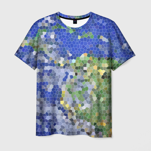 Мужская футболка с принтом Планета Земля - пиксельный рисунок, вид спереди №1