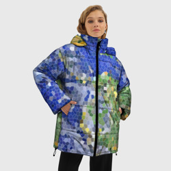 Женская зимняя куртка Oversize Планета Земля - пиксельный рисунок - фото 2