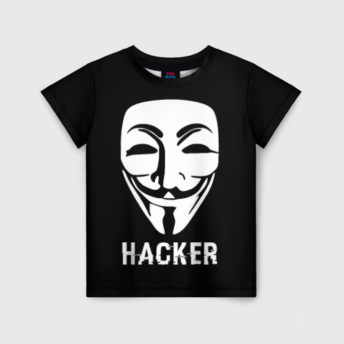 Детская футболка 3D Маска хакера, цвет 3D печать