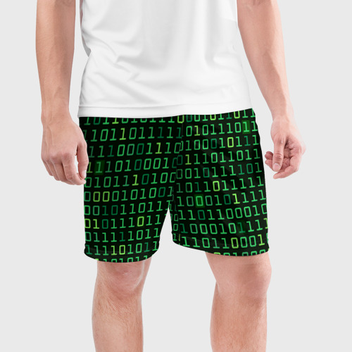 Мужские шорты спортивные с принтом Двоичный Код (Binary Code), фото на моделе #1