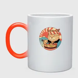 Кружка хамелеон Catana Ramen - рыжий кот ест лапшу рамен в японии