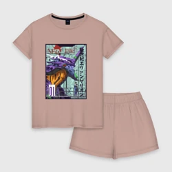 Женская пижама с шортиками хлопок Евангелион eva 01 робот