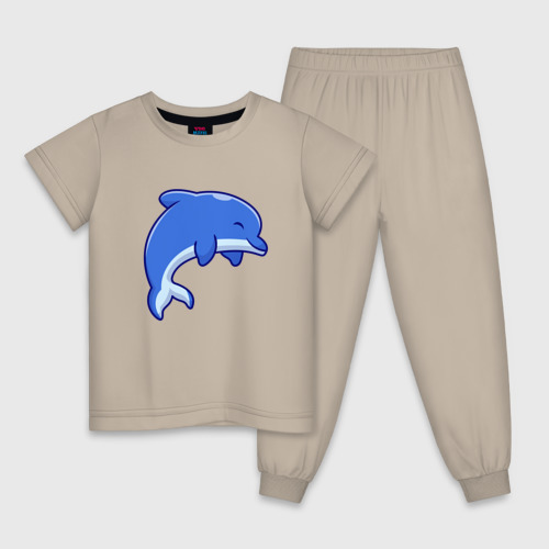 Детская пижама хлопок Маленький дельфинёнок, цвет миндальный