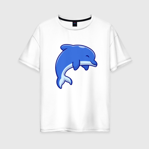 Женская футболка из хлопка оверсайз с принтом Маленький дельфинёнок, вид спереди №1
