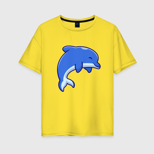 Женская футболка хлопок Oversize Маленький дельфинёнок, цвет желтый
