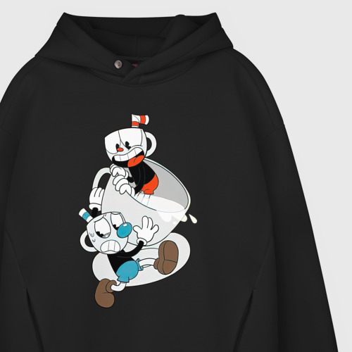 Мужское худи Oversize хлопок Чашки Cuphead, цвет черный - фото 4