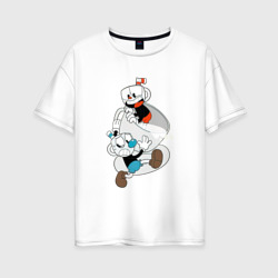 Женская футболка хлопок Oversize Чашки Cuphead