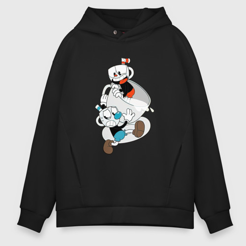 Мужское худи Oversize хлопок Чашки Cuphead, цвет черный