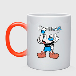 Кружка хамелеон Синяя чашка Cuphead