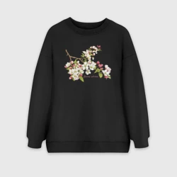 Женский свитшот oversize без начеса хлопок Время цвести цветущая яблоня белые розовые цветы