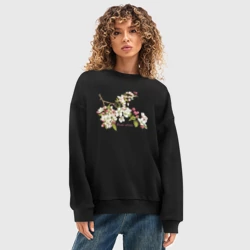 Женский свитшот oversize без начеса хлопок Время цвести цветущая яблоня белые розовые цветы - фото 2