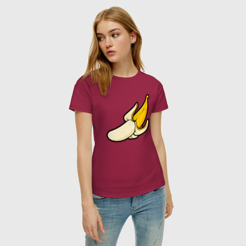 Женская футболка хлопок Почисть банан, цвет маджента - фото 3