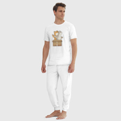Пижама с принтом Catanic для мужчины, вид на модели спереди №3. Цвет основы: белый