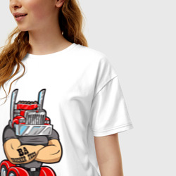 Женская футболка хлопок Oversize Дальнобойщик голова - грузовик - фото 2