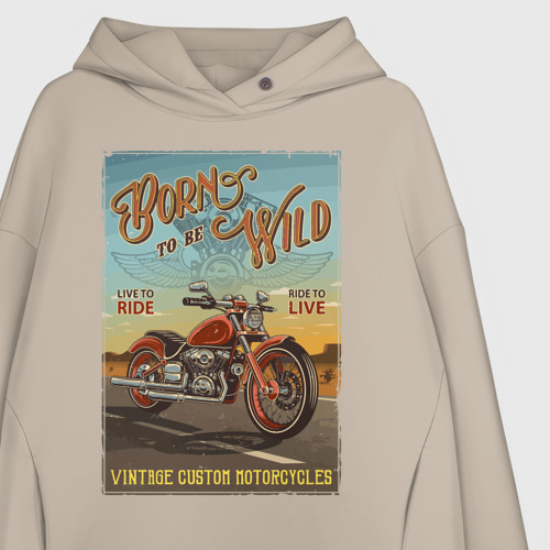 Женское худи Oversize хлопок Born to be wild!, цвет миндальный - фото 3