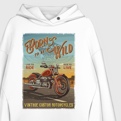 Женское худи Oversize хлопок Born to be wild!, цвет белый - фото 3