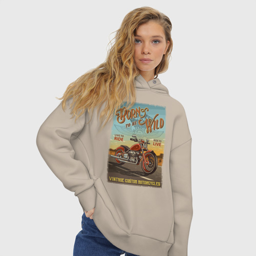 Женское худи Oversize хлопок Born to be wild!, цвет миндальный - фото 4