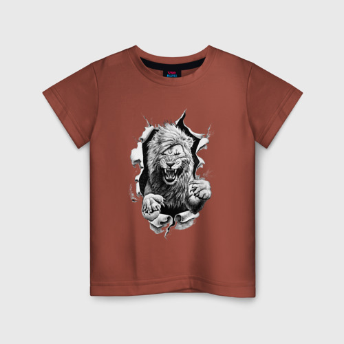 Детская футболка хлопок с принтом Lion attacks (pencil style), вид спереди #2