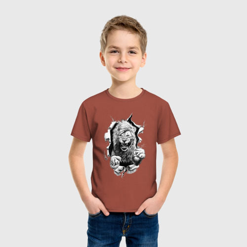 Детская футболка хлопок с принтом Lion attacks (pencil style), фото на моделе #1