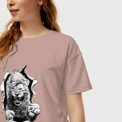 Женская футболка хлопок Oversize Lion attacks pencil style - фото 2