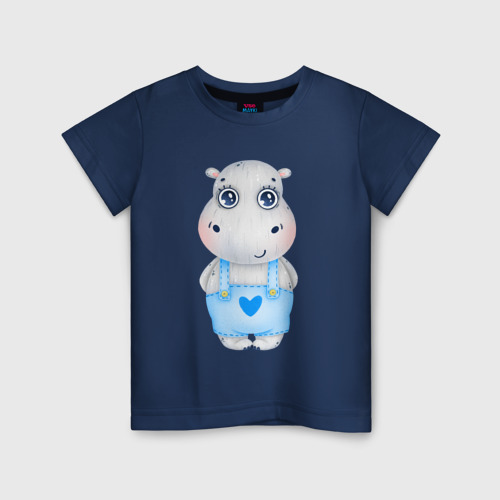 Детская футболка хлопок Бегемотик-мальчик, цвет темно-синий