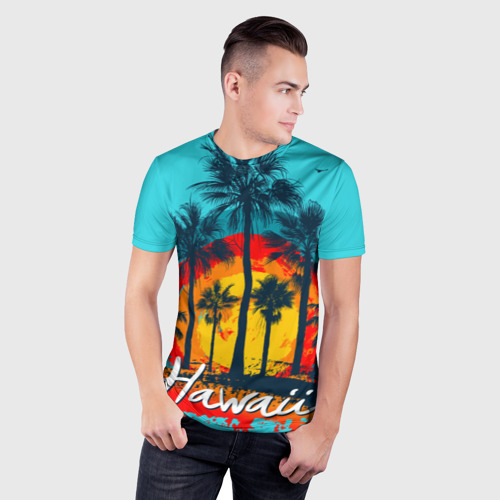 Мужская футболка 3D Slim Hawaii Солнце, Пальмы, цвет 3D печать - фото 3