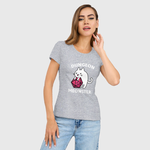 Женская футболка хлопок Slim Dungeon Meowster, цвет меланж - фото 3