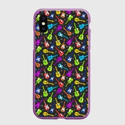 Чехол для iPhone XS Max матовый Разноцветные Гитары