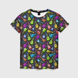Женская футболка 3D Разноцветные Гитары