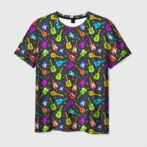 Мужская футболка с принтом Разноцветные Гитары, вид спереди №1