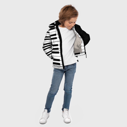 Зимняя куртка для мальчиков 3D Черно-Белое Пианино Piano, цвет светло-серый - фото 5