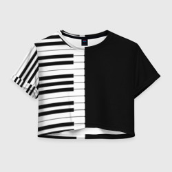 Женская футболка Crop-top 3D Черно-Белое Пианино Piano
