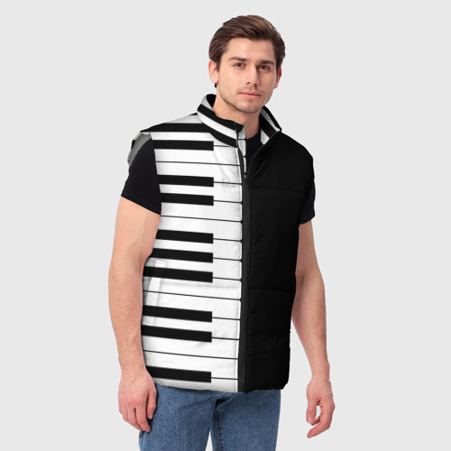 Мужской жилет утепленный 3D Черно-Белое Пианино Piano, цвет светло-серый - фото 3