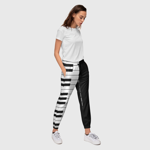 Женские брюки 3D Черно-Белое Пианино Piano, цвет 3D печать - фото 5