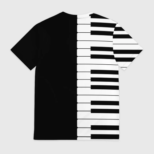 Мужская футболка 3D с принтом Черно-Белое Пианино Piano, вид сзади #1
