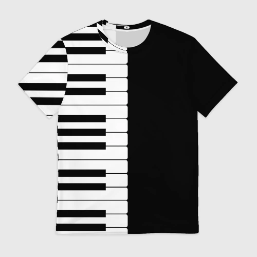 Мужская футболка 3D с принтом Черно-Белое Пианино Piano, вид спереди #2