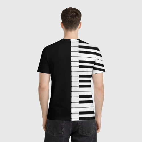 Мужская футболка 3D с принтом Черно-Белое Пианино Piano, вид сзади #2