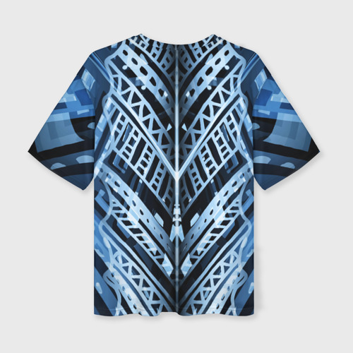 Женская футболка oversize 3D Неоновый узор. Абстракция. Голубой и синий цвет на черном фоне, цвет 3D печать - фото 2