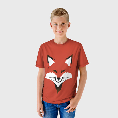 Детская футболка 3D с принтом Рыжая серьезная лиса, фото на моделе #1