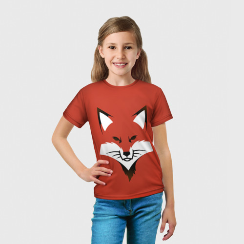 Детская футболка 3D с принтом Рыжая серьезная лиса, вид сбоку #3