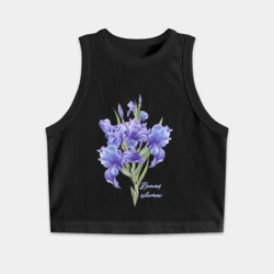 Женская укороченная майка-топ хлопок Фиолетовые ирисы