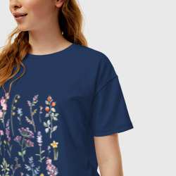 Женская футболка хлопок Oversize Акварельный рисунок растений - фото 2