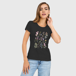 Женская футболка хлопок Slim Акварельный рисунок растений - фото 2
