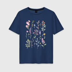 Женская футболка хлопок Oversize Акварельный рисунок растений